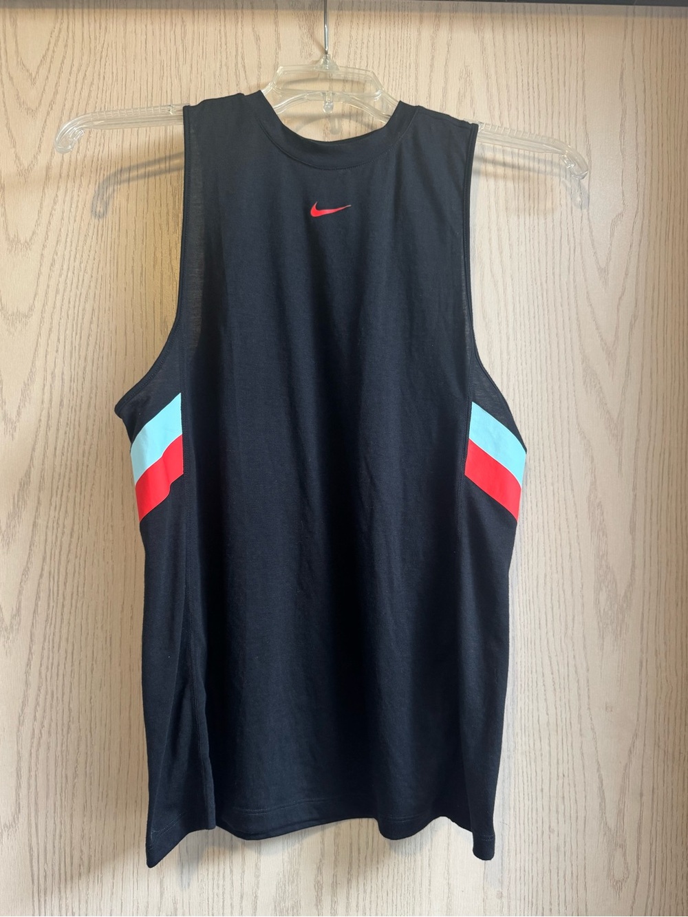Nike Black Tank Top with Teal & Red Racing Stripes size Medium